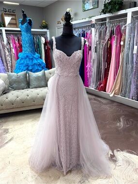 Blush Pink Beaded Tulle Prom Gown